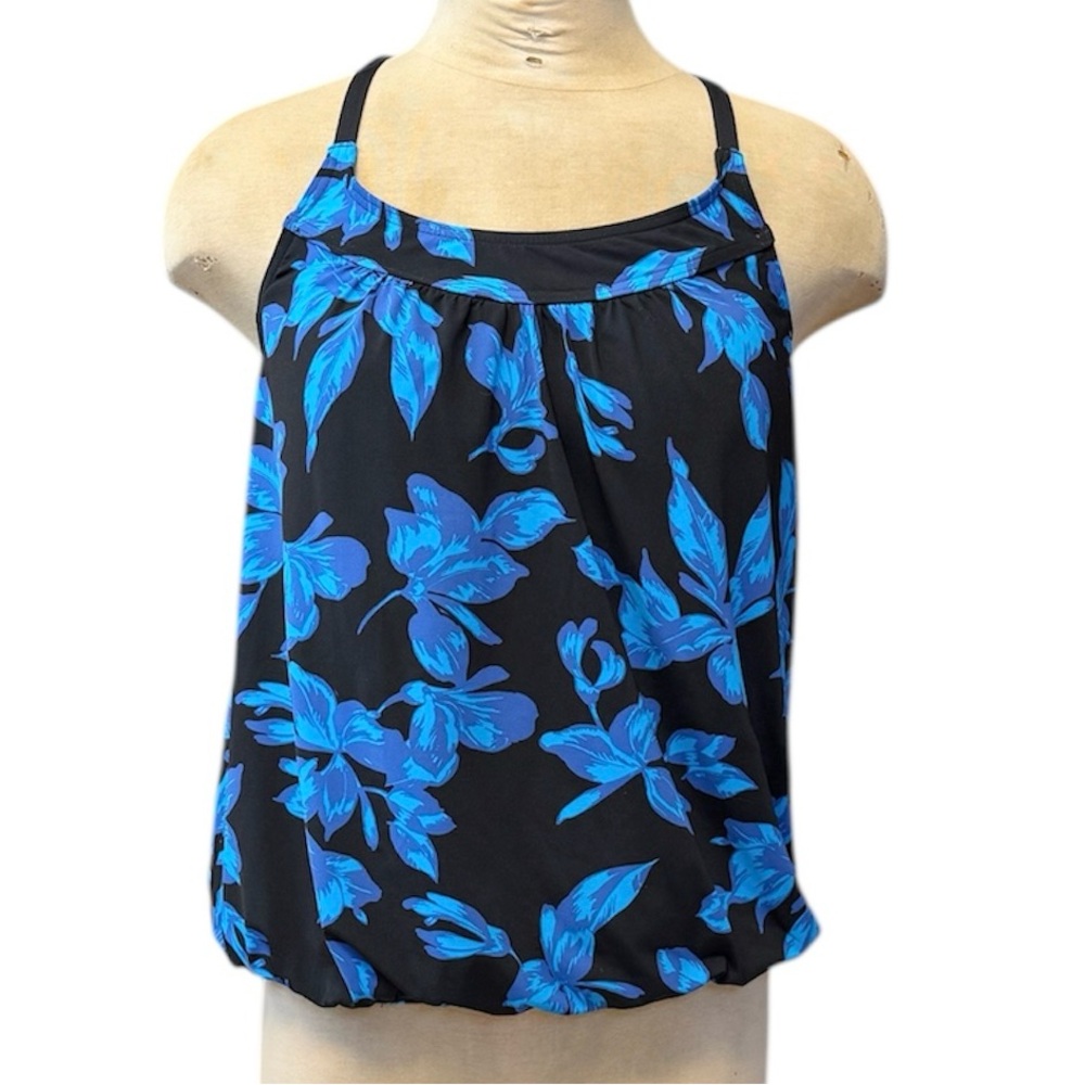 Lands End Tankini Top Swimsuit Swim Blousy Tropical Floral 10